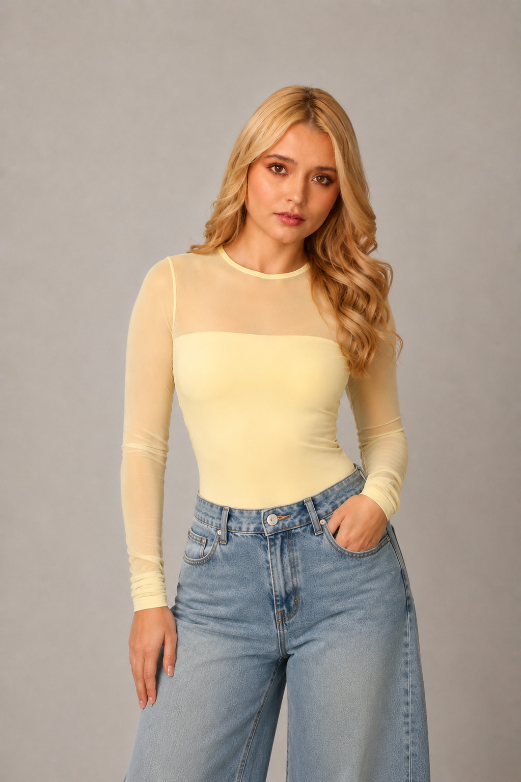 BODY BASIC MALLA AMARRILLO PASTEL